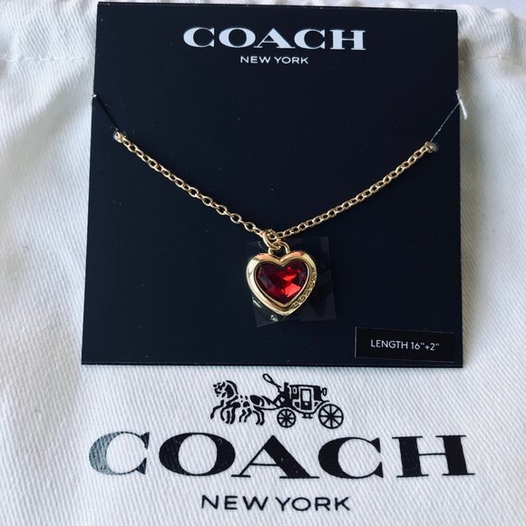 COACH  Charms  Red Heart Necklace  Gold -tone   w Jewelry bag - Picture 2 of 6